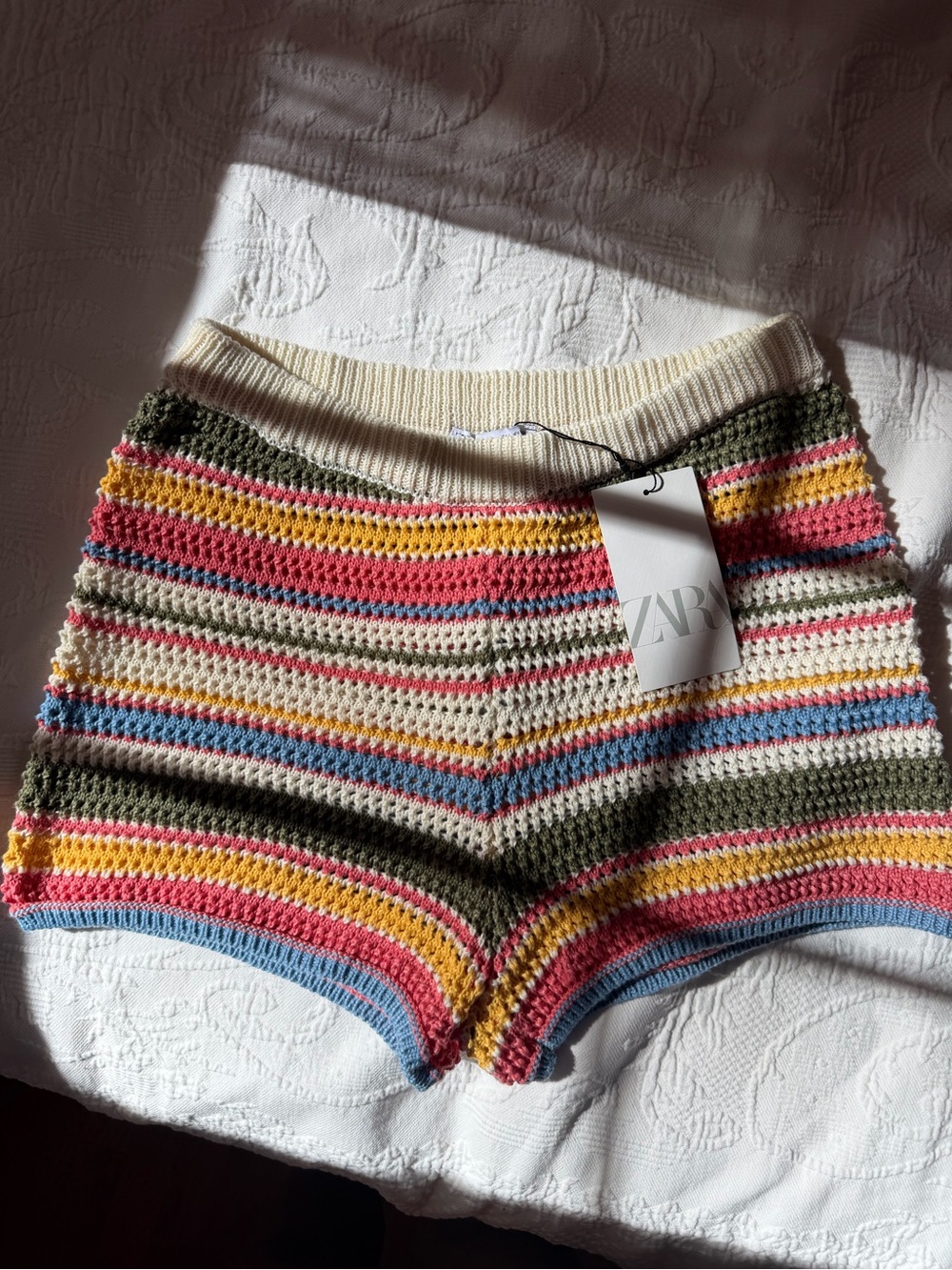 ZARA Crochet Stripe Bike Shorts in Pink, Yellow, Blue, Olive, Cream